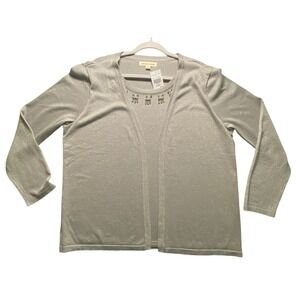 Cactus + Pearl Womens XL Silver Metallic Faux Twinset Embellished Sweater NWT‎